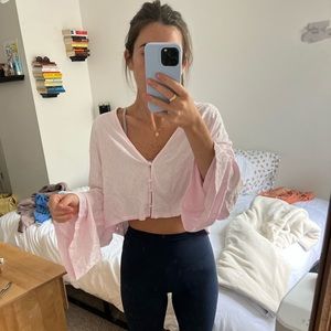 baby pink silk cropped urban outfitters shirt never worn with tags